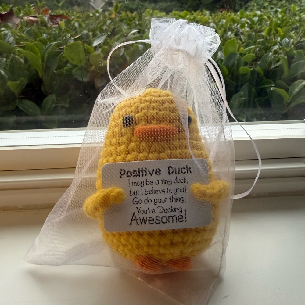New - Yellow Crochet Duck with‎ Positive Message